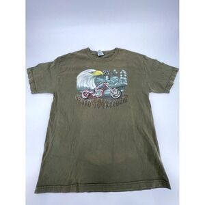 VTG Alstyle Apparel & Activewear Road To Freedom Eagle Biker T-Shirt Large Green